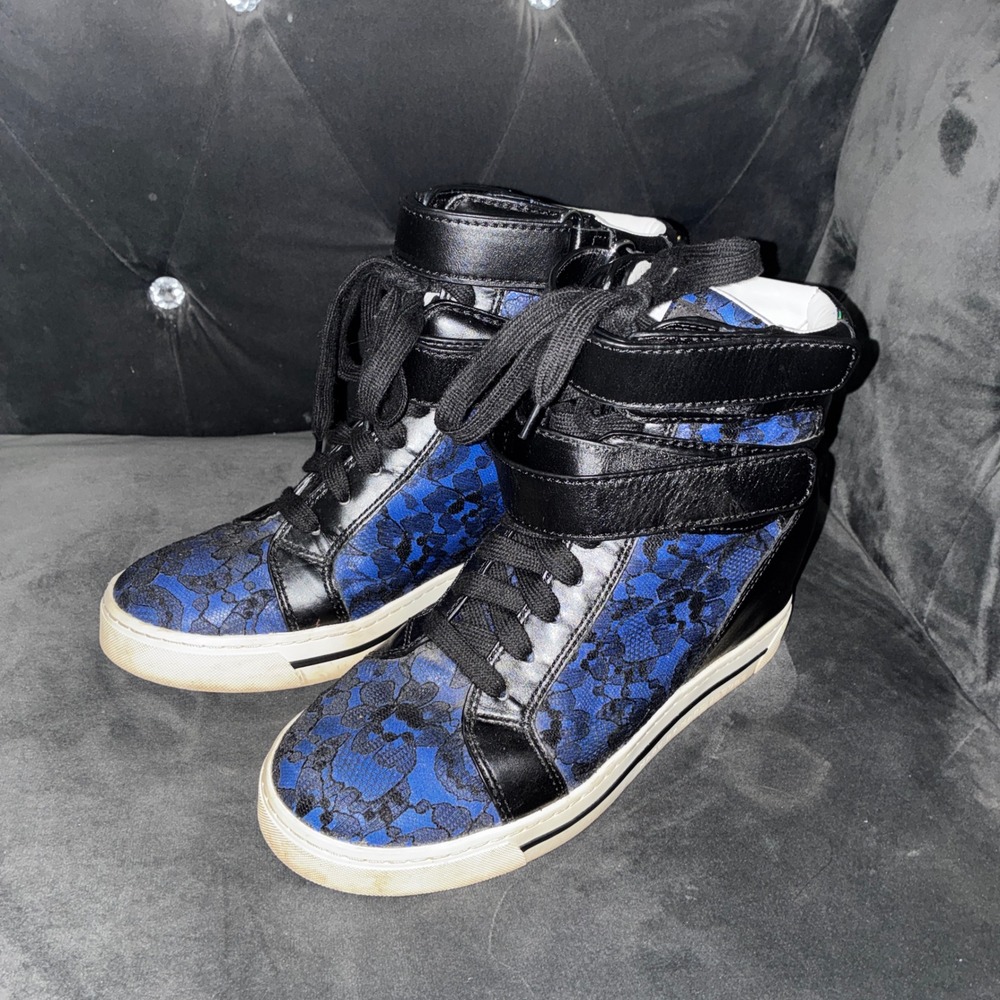 Marc by Marc Jacobs Blue Lace Leather Wedge Sneakers High Top MBMJ Shoes